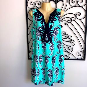 Crown and ivy summer seahorse print preppy dress size medium Mint & Black Color